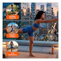 Set Atletico Top y Short Fitness Yoga Azul con Compresion Ligera Y+Post It